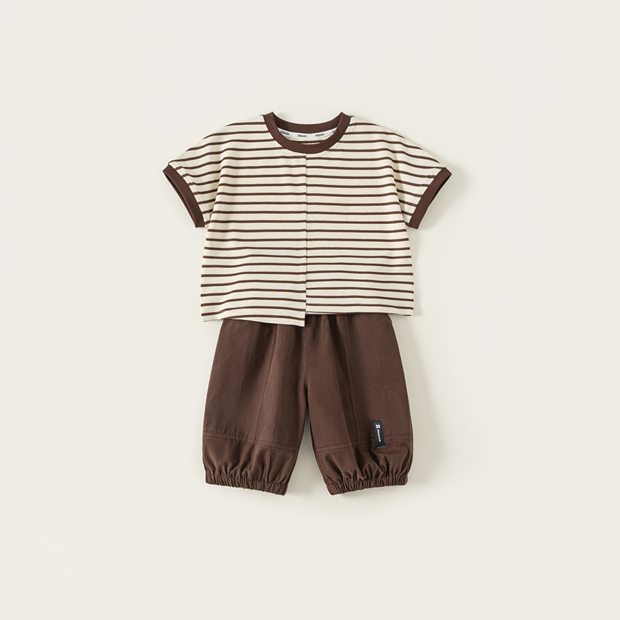 童裝男孩子夏款短袖套裝條紋上衣男童休閒褲兩件套兒童服裝