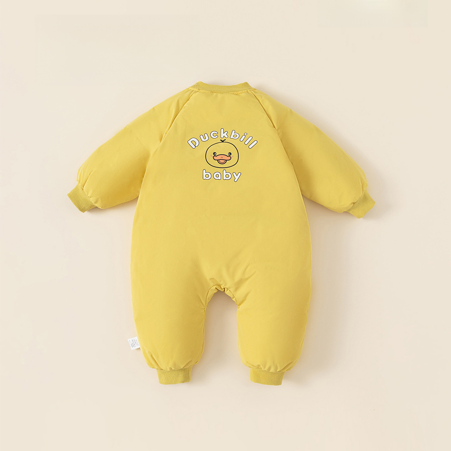 童裝兒童羽絨爬服白鴨絨寶寶斜拉鍊卡通羽絨服帽子包腳嬰幼兒