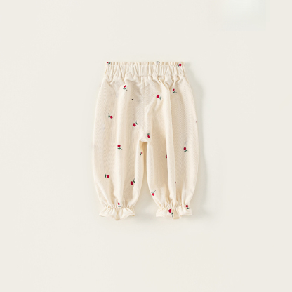 秋款童裝新品刺繡碎花褲兒童褲子女寶寶長褲花邊女童束腳褲