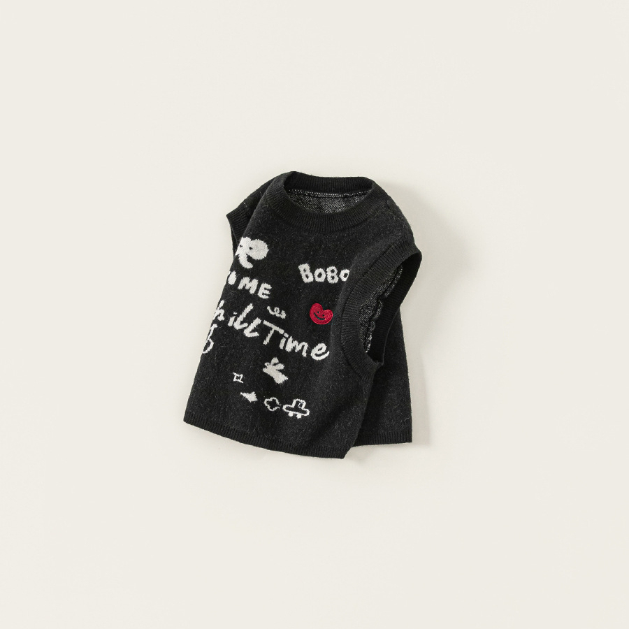 童裝女童馬甲印花圓領中小童無袖上衣春季新品毛線兒童背心