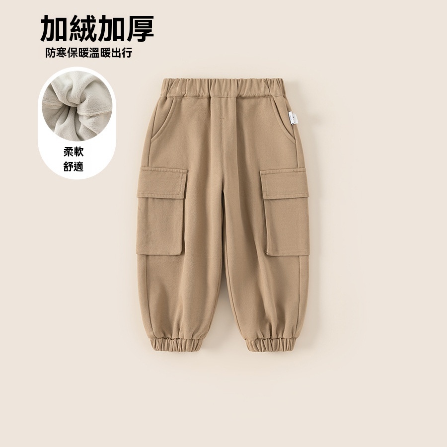 男童休閒長褲一體絨加厚寶寶褲子防風小童束腳褲兒童工裝褲