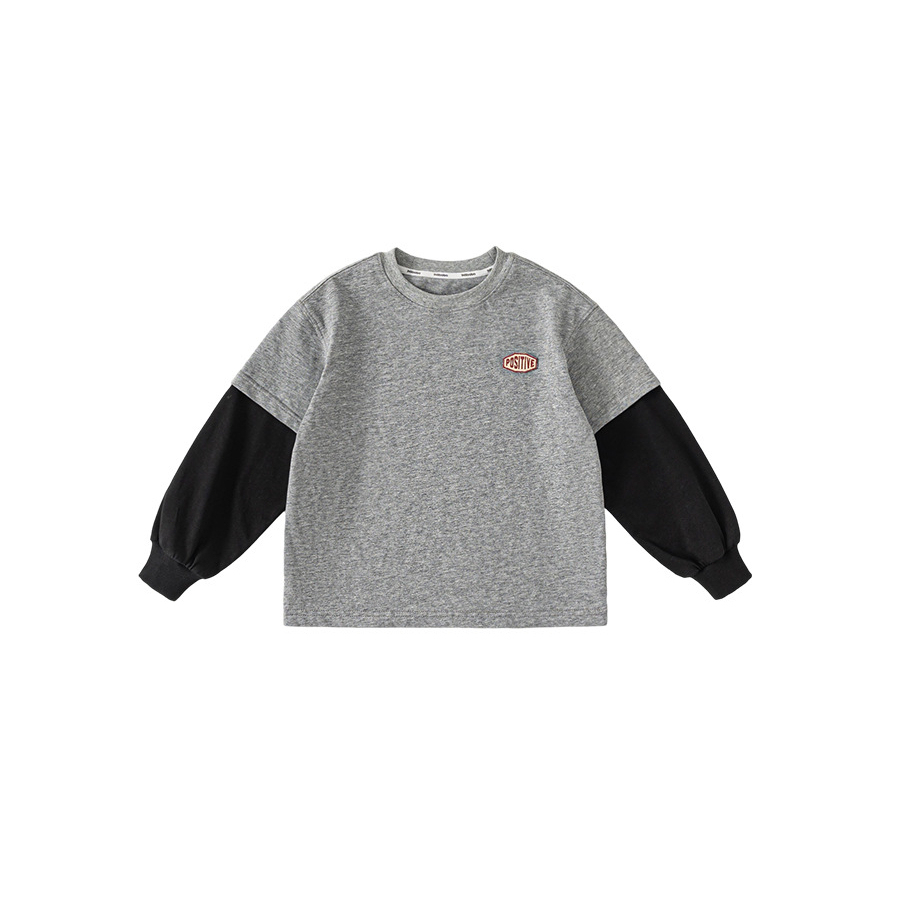 童裝兒童秋季上衣假兩件T恤拼色衣服男孩子繡標內搭男童長袖