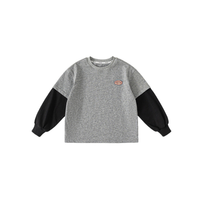 童裝兒童秋季上衣假兩件T恤拼色衣服男孩子繡標內搭男童長袖