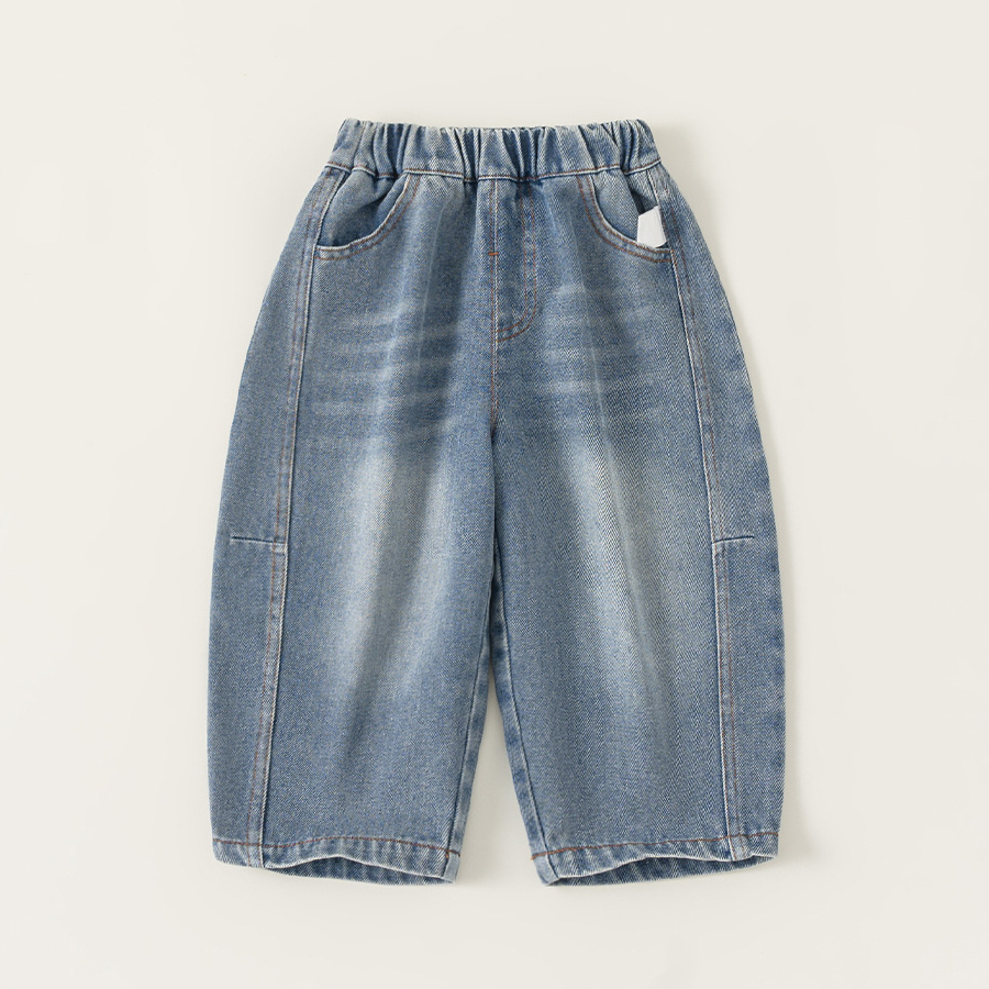 童裝男童牛仔褲春季新品簡約拼接兒童彎刀褲長褲潮