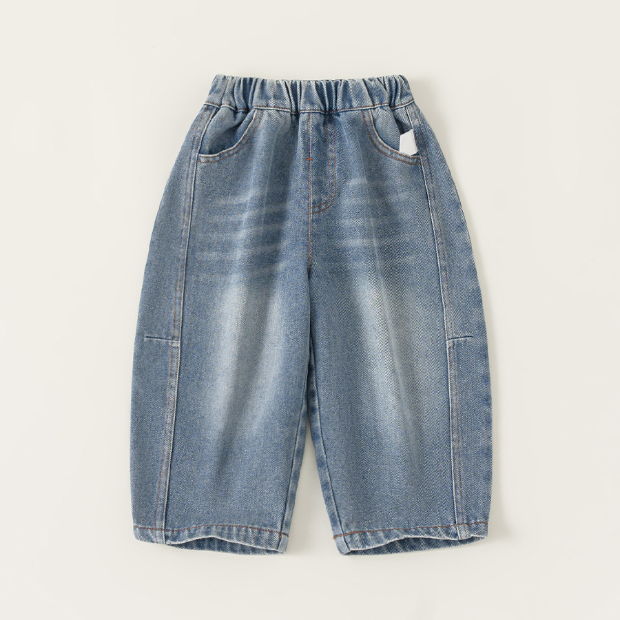 童裝男童牛仔褲春季新品簡約拼接兒童彎刀褲長褲潮