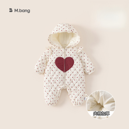 秋款童裝愛心印花女寶寶衣服花邊圓領新生兒爬服女童連體衣