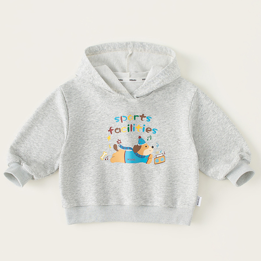 童裝兒童春款新品寬鬆長袖男童狗狗印花上衣女童連帽百搭衛衣