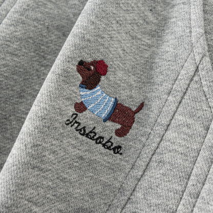 童裝中大童褲子男童長褲簡約刺繡運動褲女孩子衛褲兒童休閒褲