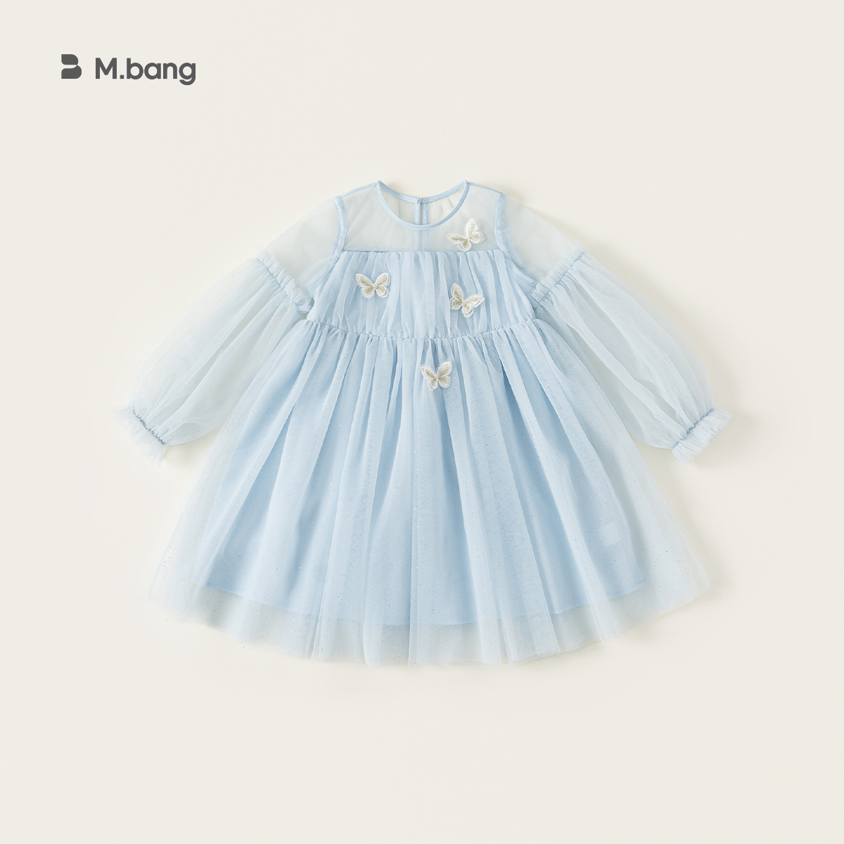 童裝女童連衣裙藍色女孩子公主裙仙女裙生日亮片兒童網紗裙