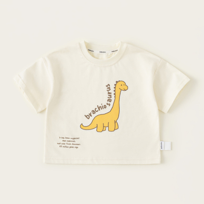 童裝夏款休閒童裝女童圓領寬鬆上衣T恤男童恐龍印花短袖