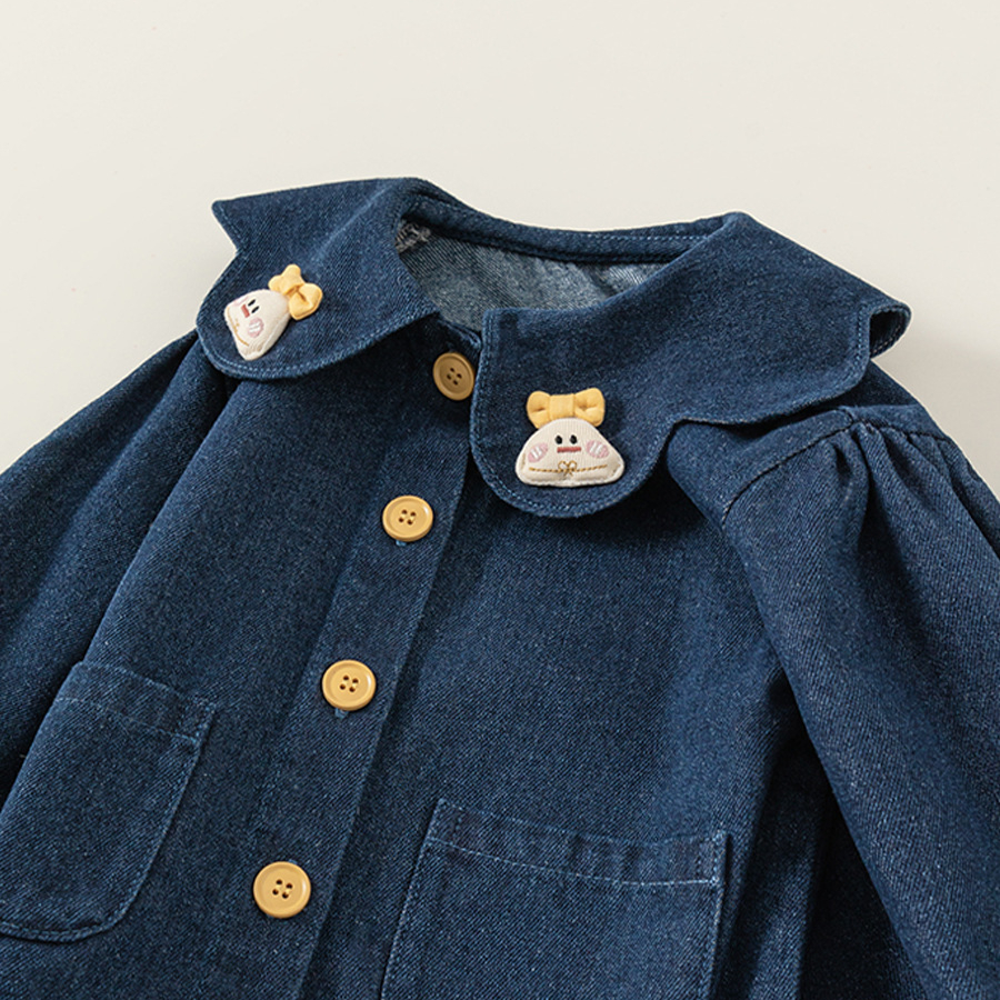 童裝女童牛仔襯衫娃娃領甜美兒童上衣春季新品百搭小童外套