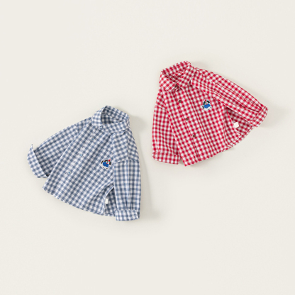 童裝秋季兒童上衣男童長袖繡花格子衫男寶寶翻領襯衣女童襯衫