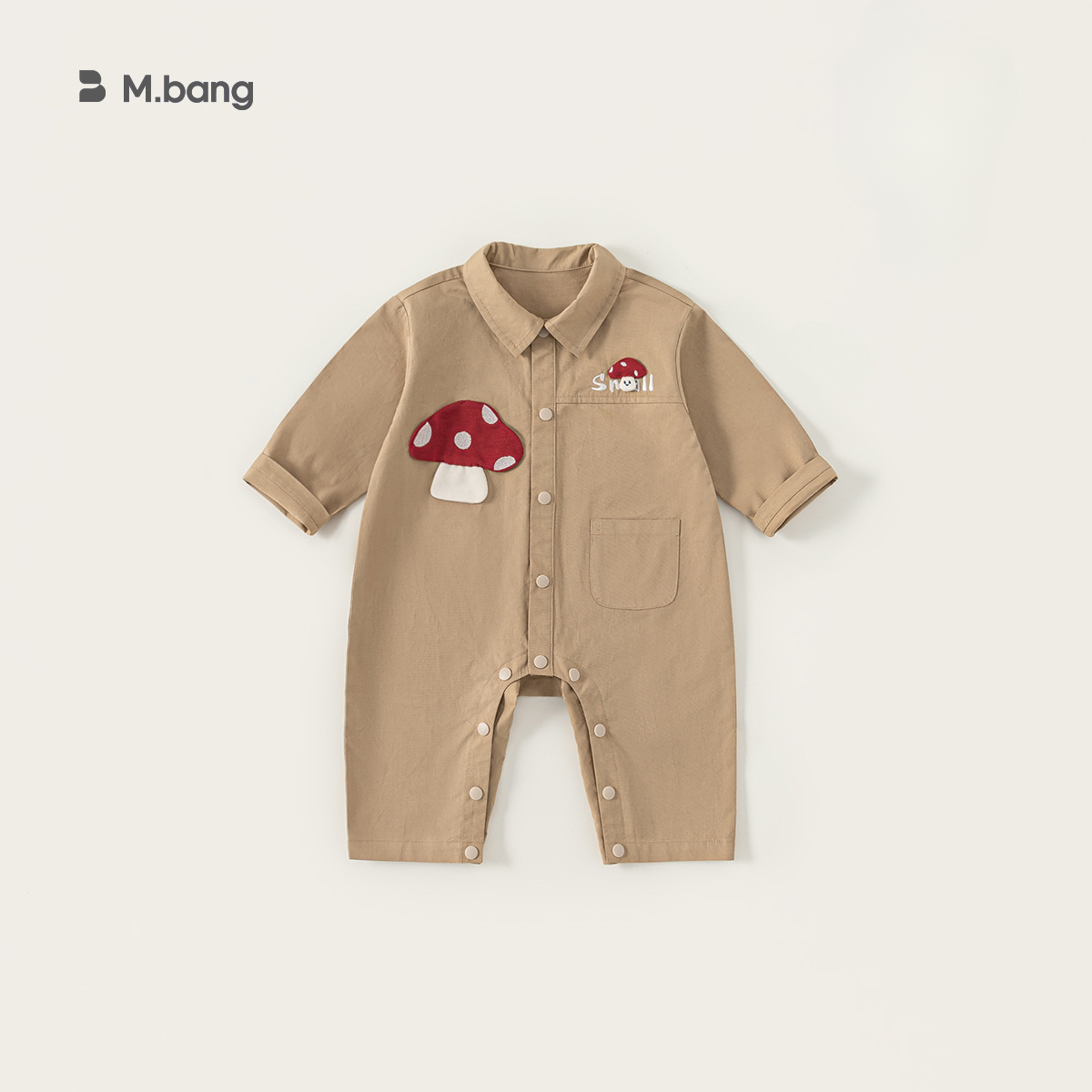 秋季新款新生兒衣服翻領長袖卡通蘑菇男寶寶連體衣男童爬服