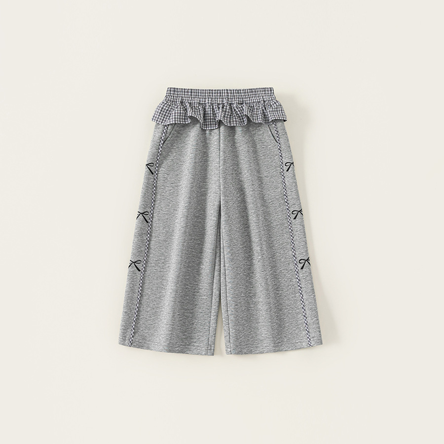 童裝兒童褲子春季新品純色蝴蝶結女童休閒褲屁簾拼接大童長褲