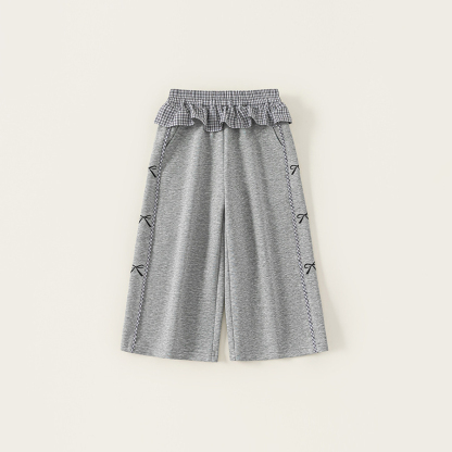 童裝兒童褲子春季新品純色蝴蝶結女童休閒褲屁簾拼接大童長褲