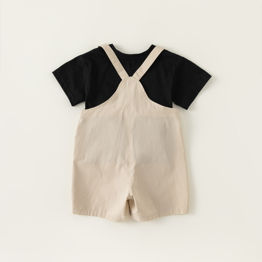 童裝兒童揹帶褲套裝夏男童字母t揹帶褲兒童兩件套寶寶休閒裝