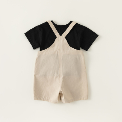 童裝兒童揹帶褲套裝夏男童字母t揹帶褲兒童兩件套寶寶休閒裝