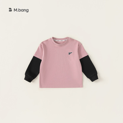 男童春秋款百搭上衣簡約假兩件撞色T恤童裝中大童長袖