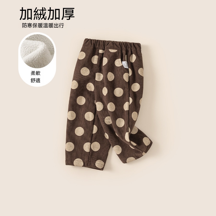 男童褲子冬季新品時髦洋氣小童休閒褲加絨寶寶波點褲女童長褲