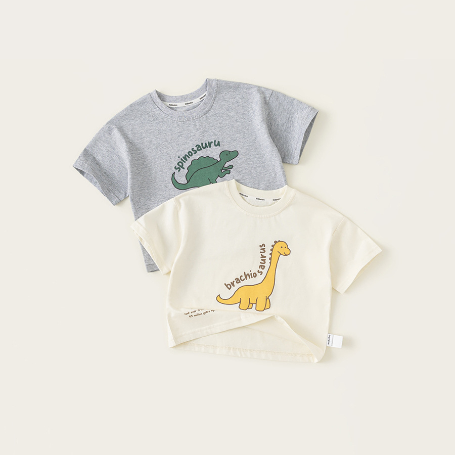 童裝夏款休閒童裝女童圓領寬鬆上衣T恤男童恐龍印花短袖