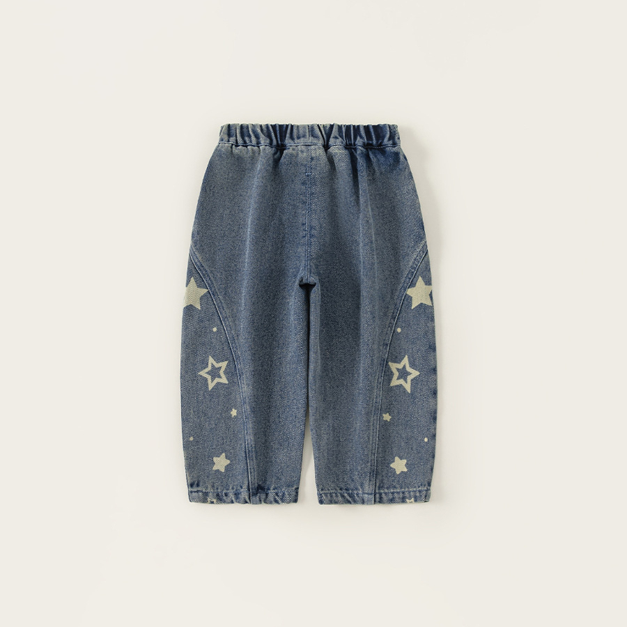 童裝兒童褲子小童長褲星星寶寶牛仔褲春季新品簡約男童彎刀褲