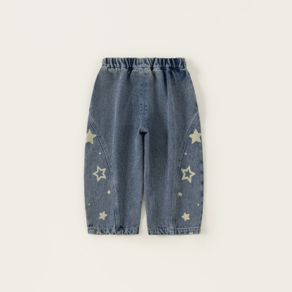 童裝兒童褲子小童長褲星星寶寶牛仔褲春季新品簡約男童彎刀褲