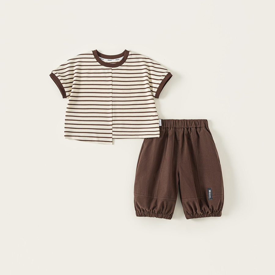 童裝男孩子夏款短袖套裝條紋上衣男童休閒褲兩件套兒童服裝