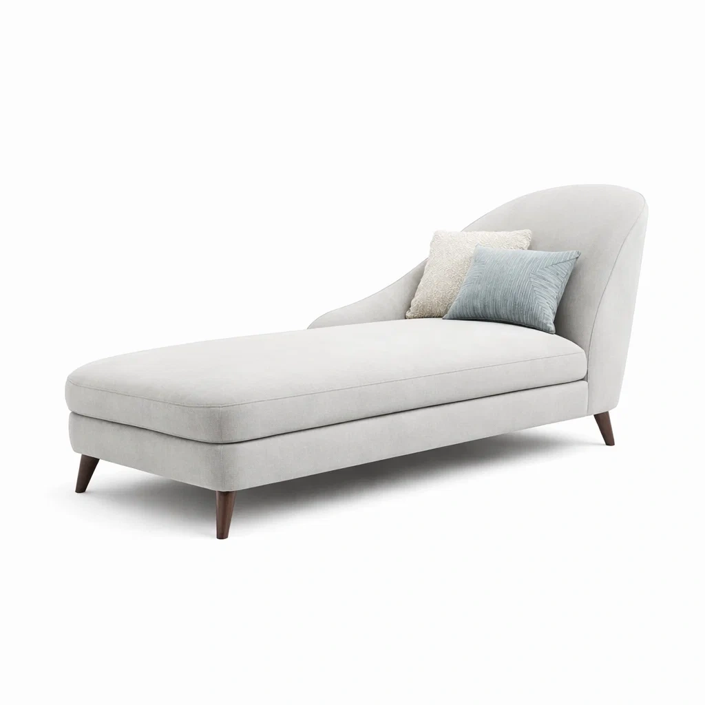 Fabric Upholstered Chaise Lounge with Curved Armrest-harmonylivingwood