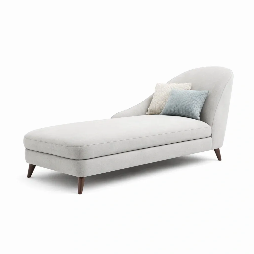 Fabric Upholstered Chaise Lounge with Curved Armrest-harmonylivingwood
