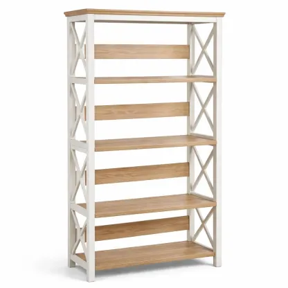 Wood Effect Bookcase with White Frame and Cross Side Panels