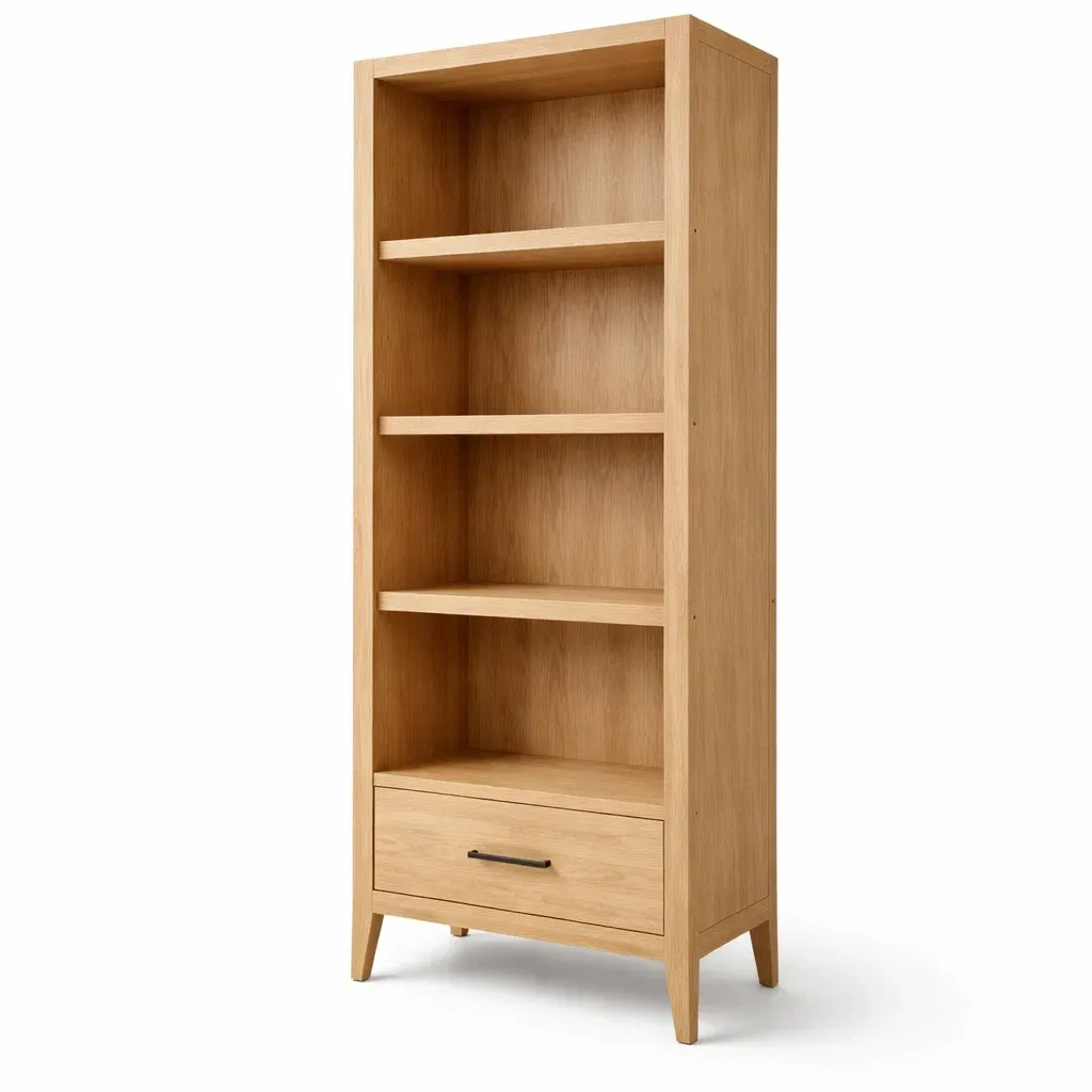 Wood Effect Bookcase with Open Shelves and Storage Drawer