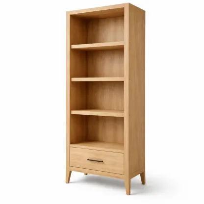 Wood Effect Bookcase with Open Shelves and Storage Drawer