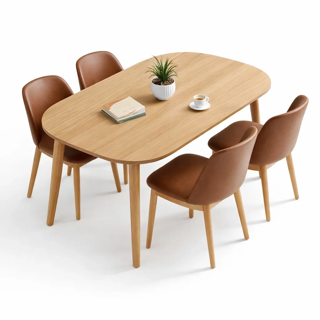 Wood Effect Dining Table Set with Upholstered Chairs