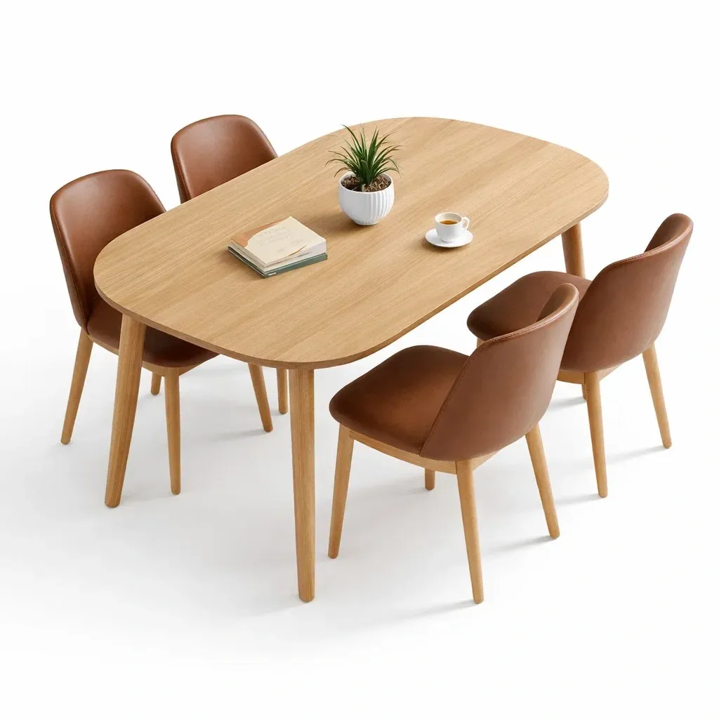 Wood Effect Dining Table Set with Upholstered Chairs
