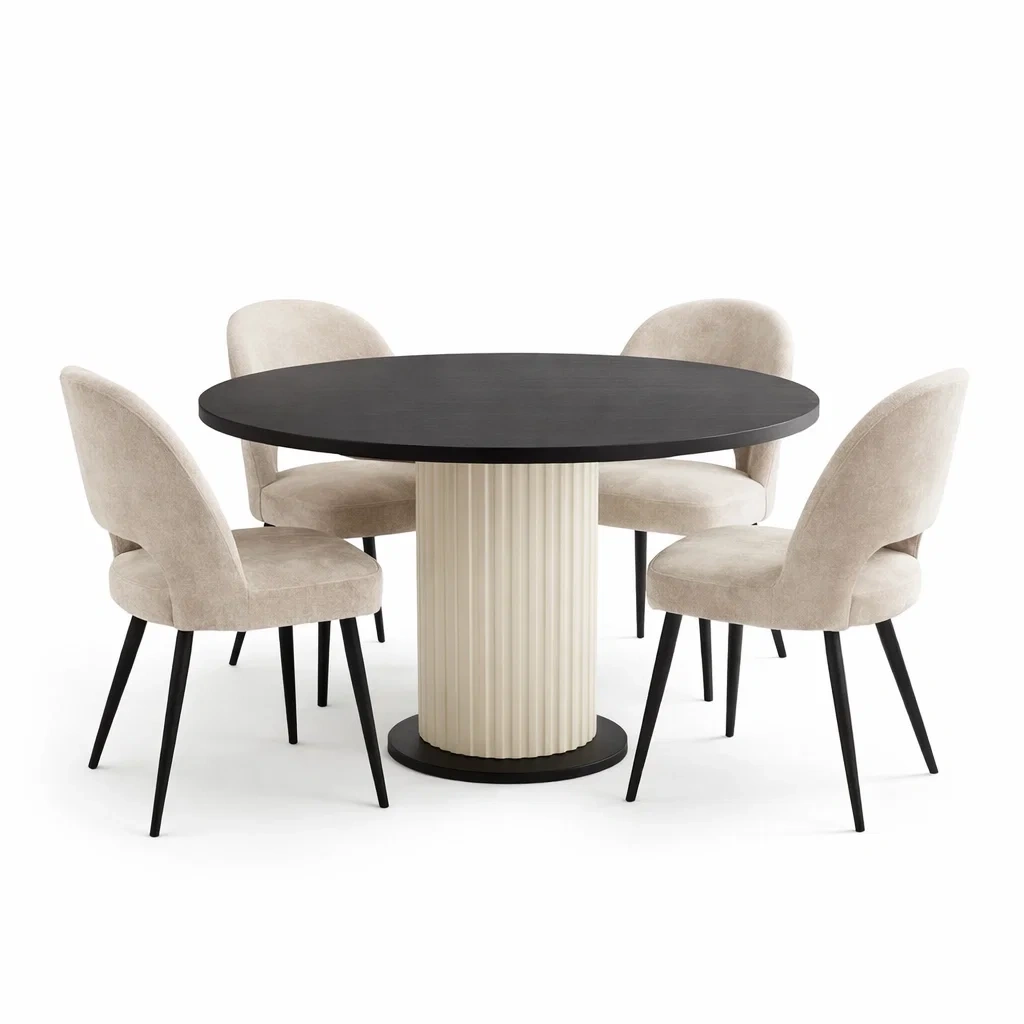 Round Dining Table Set with Upholstered Chairs and Pedestal Base