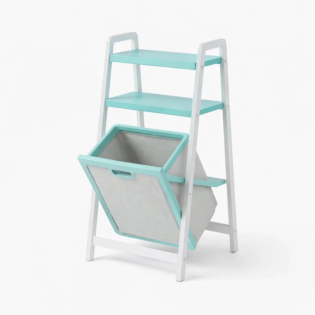 Kids Storage Shelf with Fabric Basket and Open Shelves