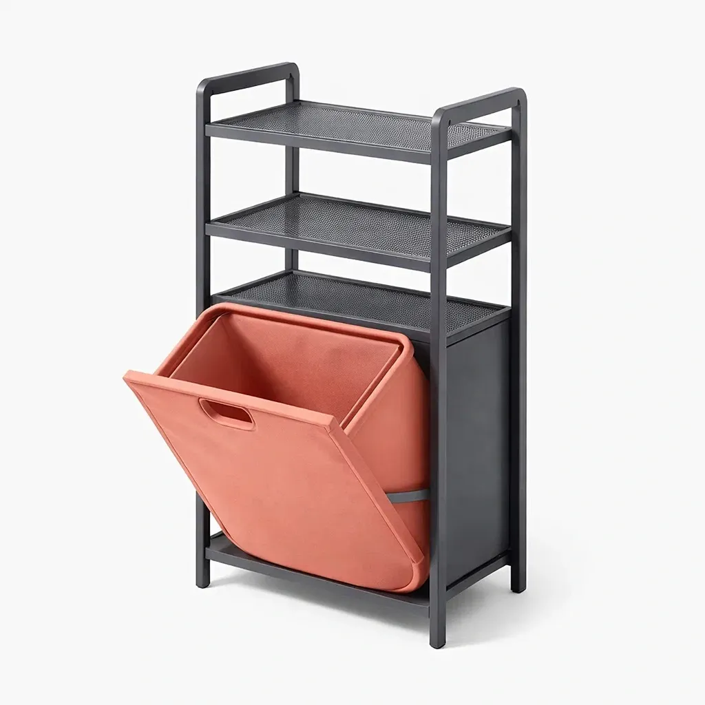 Metal Storage Shelf with Fabric Flip Basket