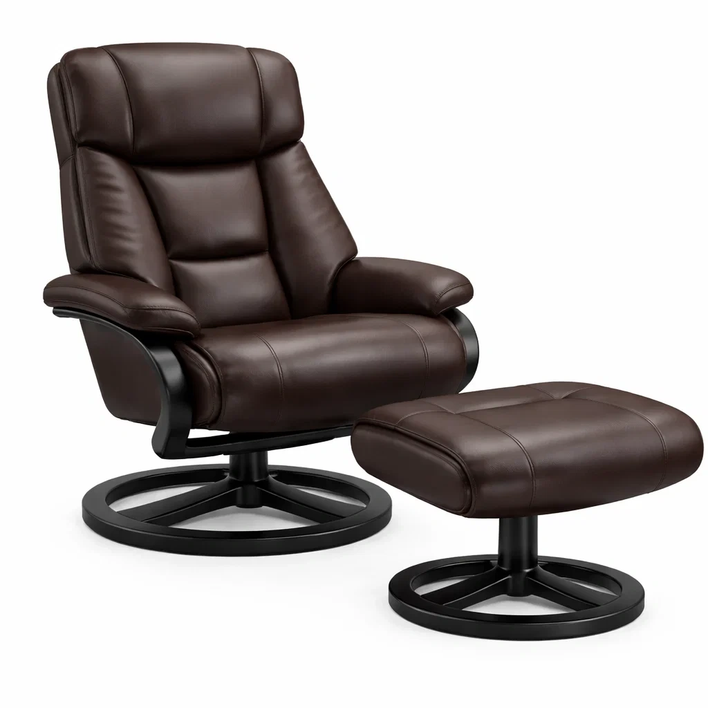 Leather Recliner Chair with Swivel Base and Footstool