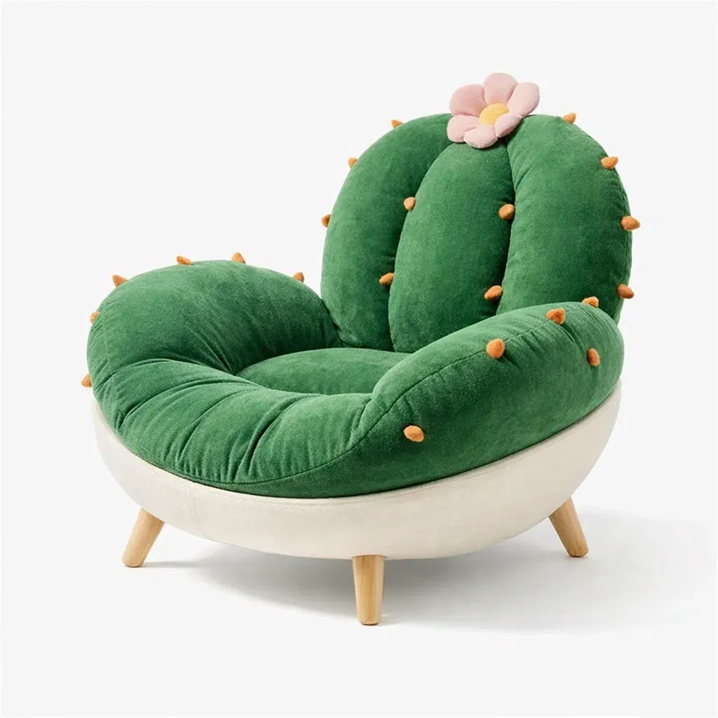Cactus Shaped Upholstered Lounge Chair with Wooden Legs