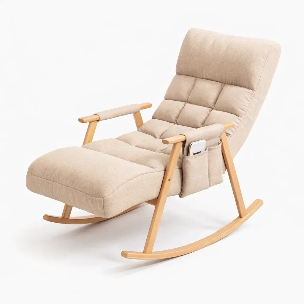 Upholstered Rocking Lounge Chair with Wooden Frame