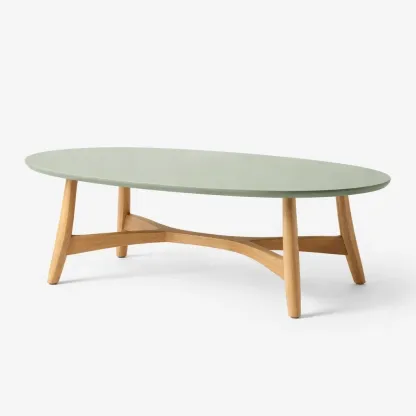 Oval Coffee Table with Painted Top and Solid Wood Legs