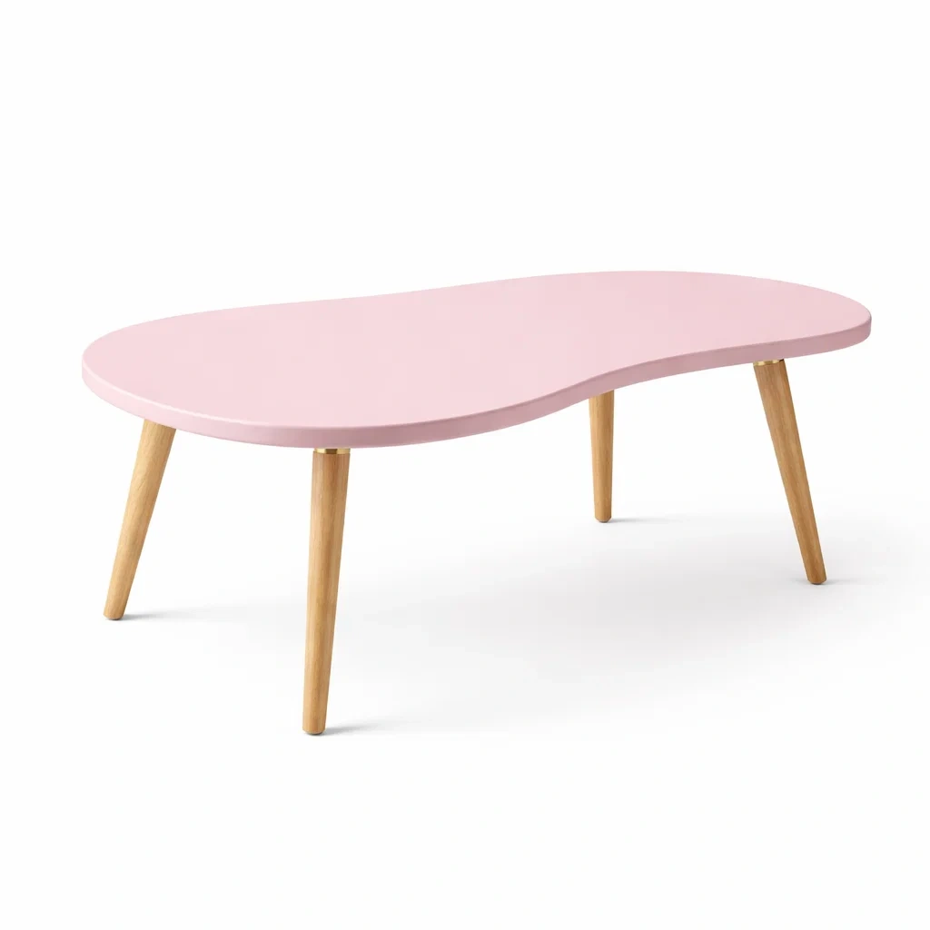 Irregular Shaped Coffee Table with Painted Top and Wooden Legs