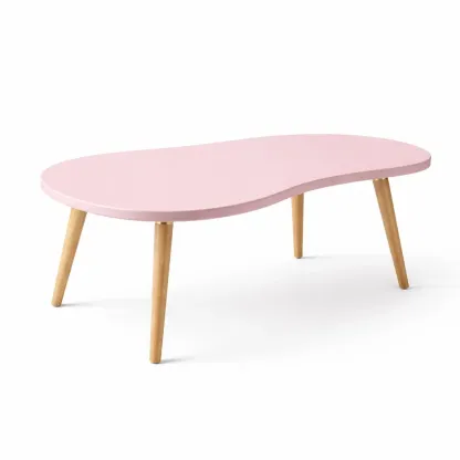 Irregular Shaped Coffee Table with Painted Top and Wooden Legs