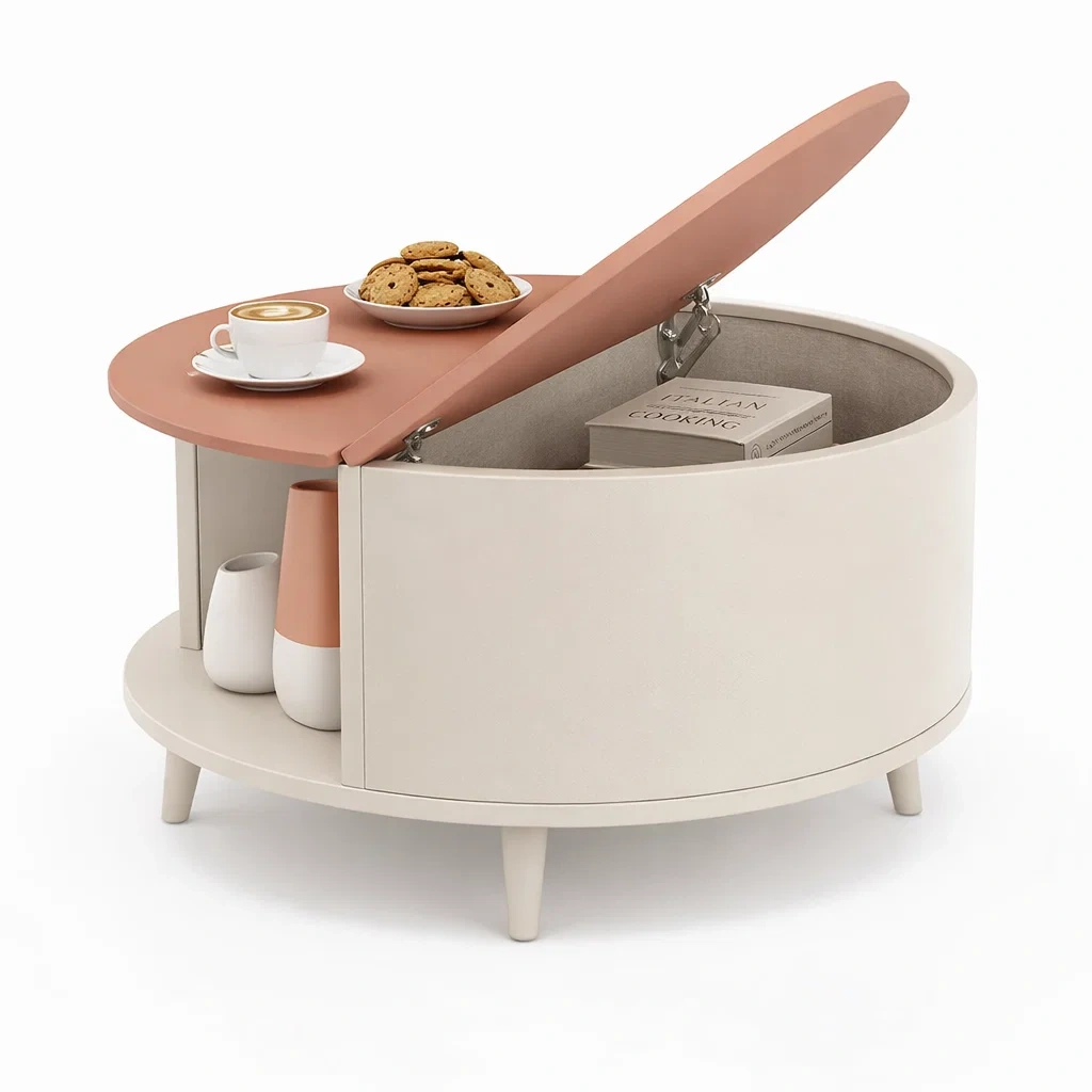 Round Lift Top Coffee Table with Hidden Storage Compartment