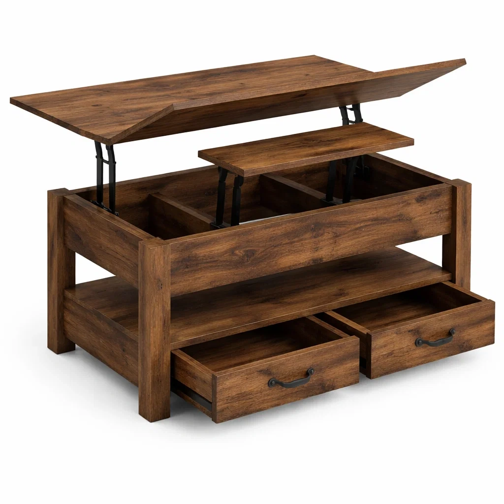Lift Top Coffee Table with Drawers and Hidden Storage Compartments-harmonylivingwood