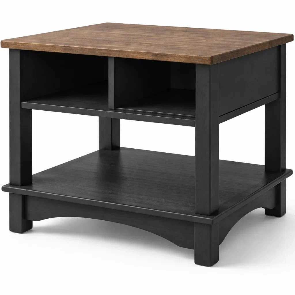 Square Coffee Table with Open Storage Shelves and Wood Effect Top-harmonylivingwood