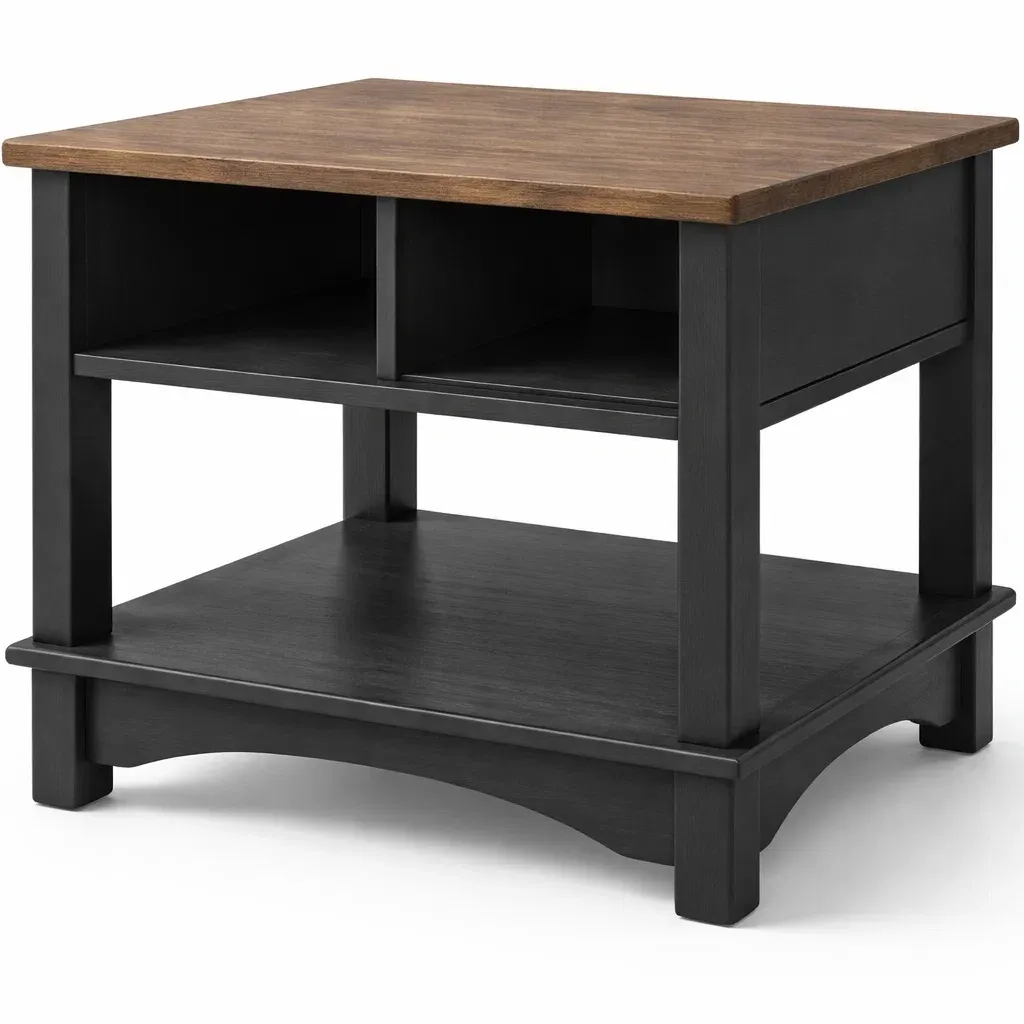 Square Coffee Table with Open Storage Shelves and Wood Effect Top-harmonylivingwood