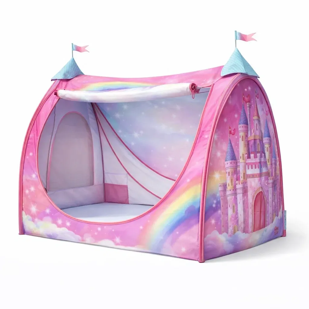 Kids Indoor Play Tent with Princess Castle Print and Mesh Canopy-harmonylivingwood