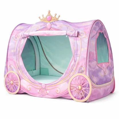 Kids Indoor Play Tent with Carriage Design and Soft Fabric Panels-harmonylivingwood