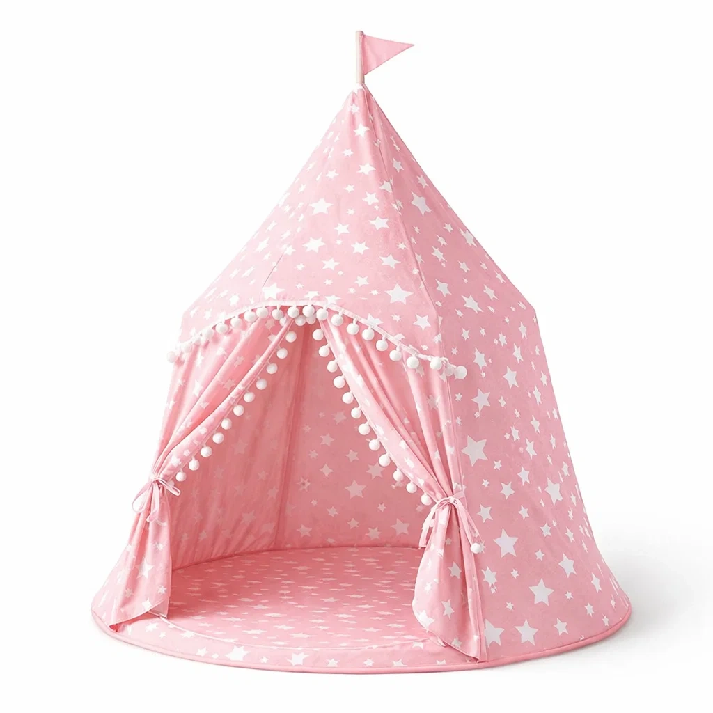 Kids Indoor Play Tent with Star Pattern and Soft Fabric Canopy-harmonylivingwood